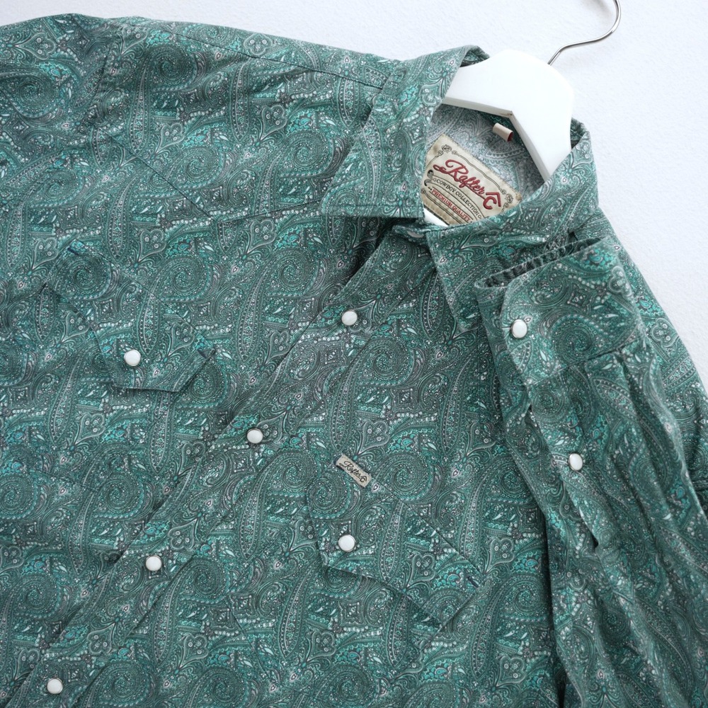 Rafter C Cowboy Collection Pro Flex 45 Men LT Teal Paisley Pearl Western Shirt